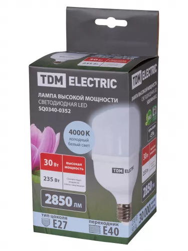 Лампа светодиодная T 30 Вт, 230 В, 4000 К, E27 (100x165 мм) TDM фото 5