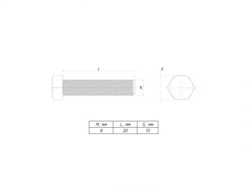Болт шестигранный М8х20 EKF b6grm8x20 фото 2