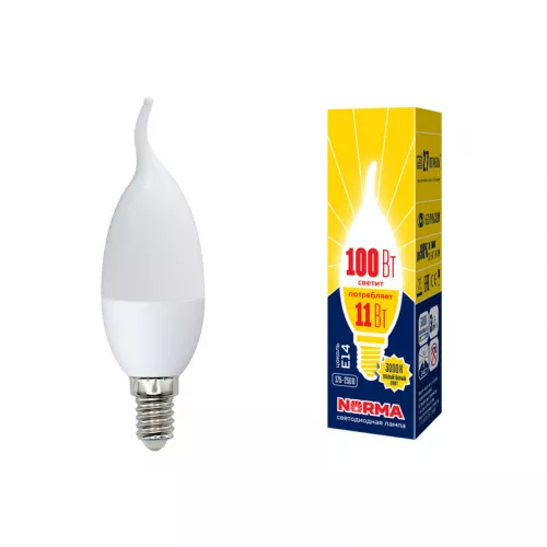 LED-CW37-11W/WW/E14/FR/NR Лампа светодиодная. Форма "свеча на ветру", матовая. Серия Norma. Теплый белый свет (3000K). Картон. ТМ Volpe LED-CW37-11W/WW/E14/FR/NR Лампа светодиодная. Форма "свеча на ветру", матовая. Серия Norma. Теплый белый свет (3000K). Картон. ТМ Volpe