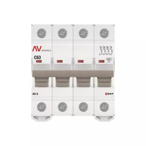 Выключатель автоматический модульный 4п C 63А 6кА AV-6 AVERES EKF mcb6-4-63C-av фото 4
