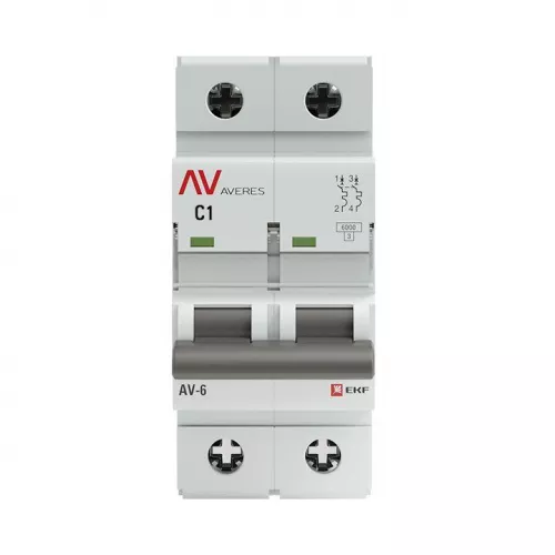 Выключатель автоматический модульный 2п C 1А 6кА AV-6 AVERES EKF mcb6-2-01C-av фото 2