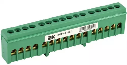 Шина PE "земля" в корп. изол. на DIN-рейку ШНИ-6х9-16-К-З IEK YNN10-69-16KD-K06 Шина PE "земля" в корп. изол. на DIN-рейку ШНИ-6х9-16-К-З IEK YNN10-69-16KD-K06