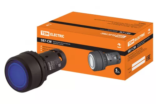 Кнопка SB7-CW3661-220V(LED) d22мм 1з, синяя TDM Кнопка SB7-CW3661-220V(LED) d22мм 1з, синяя TDM