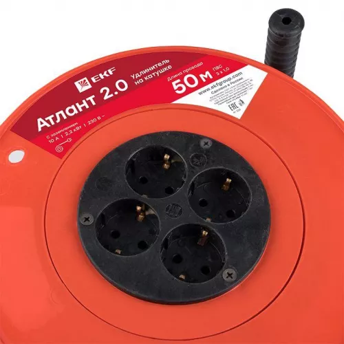 Удлинитель на катушке "Атлант 2.0" 4х50м 10А/2.2кВт с заземл. ПВС 3х1.0 PROxima EKF UKA02-10-310-4-50 фото 6 Удлинитель на катушке "Атлант 2.0" 4х50м 10А/2.2кВт с заземл. ПВС 3х1.0 PROxima EKF UKA02-10-310-4-50 фото 6