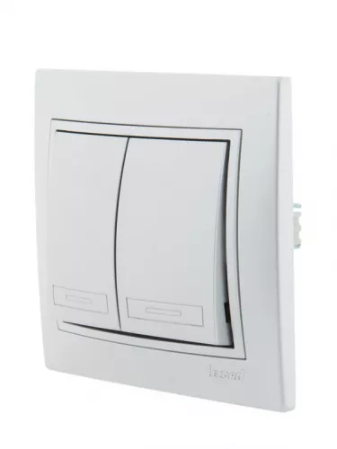 Выключатель 2-кл. СП Мира 10А IP20 со вставкой сер. метал. LEZARD 701-1010-101 фото 2