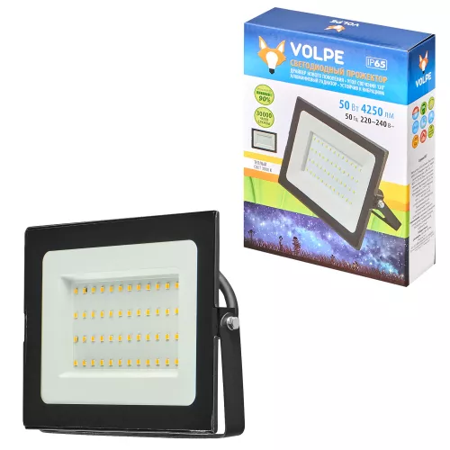 ULF-Q513 50W/3000K IP65 220-240В BLACK Прожектор светодиодный. Теплый белый свет (3000К). Корпус черный. TM Volpe.