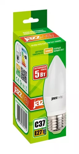 Лампа светодиодная PLED-ECO-C37 5Вт свеча 3000К тепл. бел. E27 400лм 230В JazzWay 2855312A фото 2