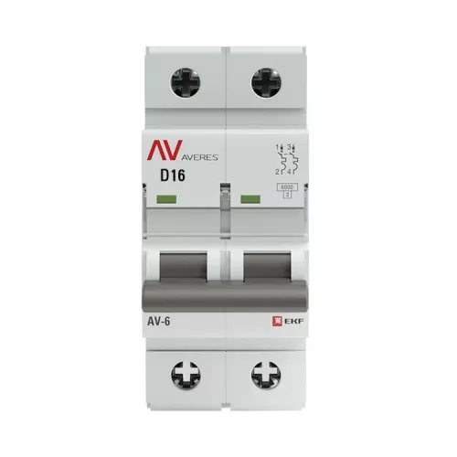 Выключатель автоматический модульный 2п D 16А 6кА AV-6 AVERES EKF mcb6-2-16D-av фото 2