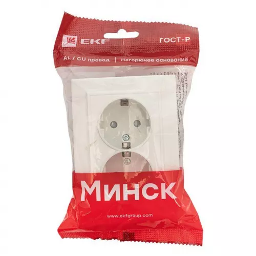 Розетка 2-м СП Минск 16А защ. шторки с заземл. бел. Basic EKF ERR16-128-100 фото 4