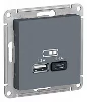 Механизм розетки USB AtlasDesign A+С 5В/2.4А 2х5В/1.2А грифель SchE ATN000739