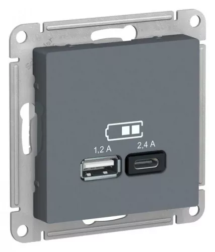 Механизм розетки USB AtlasDesign A+С 5В/2.4А 2х5В/1.2А грифель SchE ATN000739