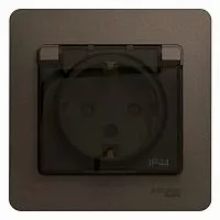 Розетка 1-м СП Glossa 16А IP44 с защ. крышкой защ. шторки с заземл. в сборе шоколад SchE GSL000848