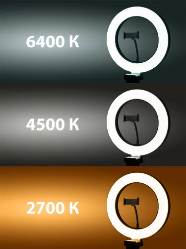 Лампа кольцевая светодиодная 26 см, 12 Вт, 2700-6400 К, штатив наст., диммер, USB, TDM фото 6 Лампа кольцевая светодиодная 26 см, 12 Вт, 2700-6400 К, штатив наст., диммер, USB, TDM фото 6