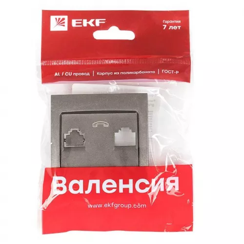 Панель лицевая Валенсия для розетки Phone 1-м графит PROxima EKF EST01-L-034-60 фото 3