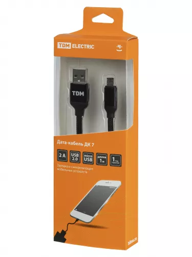 Дата-кабель, ДК 7, USB - micro USB, 1 м, тканевая оплетка, черный, TDM фото 4