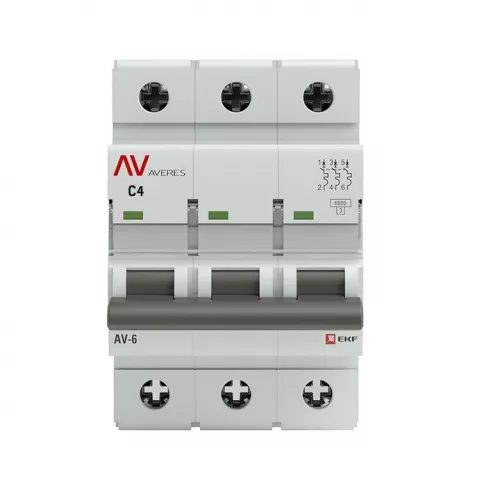Выключатель автоматический модульный 3п C 4А 6кА AV-6 AVERES EKF mcb6-3-04C-av фото 2