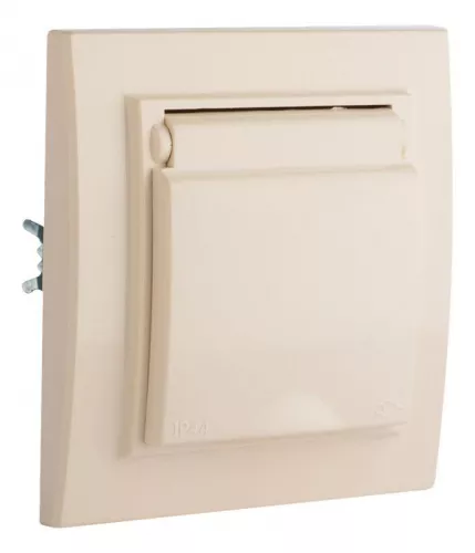 Розетка 1-м СП Минск 16А IP44 с заземл. защ. шторки с крышкой беж. EKF ERR16-029-200-44 фото 3