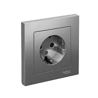 Розетка 1-м СП AtlasDesign 16А IP20 с заземл. защ. шторки в сборе сталь SchE ATN000944