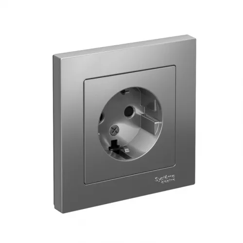 Розетка 1-м СП AtlasDesign 16А IP20 с заземл. защ. шторки в сборе сталь SchE ATN000944