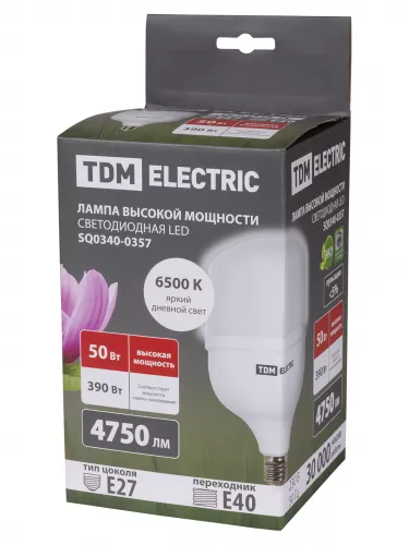 Лампа светодиодная T 50 Вт, 230 В, 6500 К, E27 (140x225 мм) TDM фото 5
