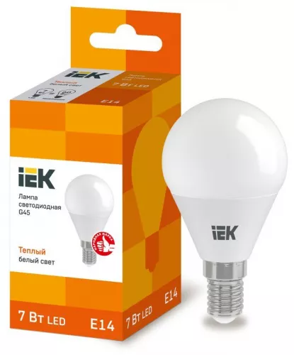Лампа светодиодная ECO G45 7Вт шар 3000К тепл. бел. E14 630лм 230-240В IEK LLE-G45-7-230-30-E14 Лампа светодиодная ECO G45 7Вт шар 3000К тепл. бел. E14 630лм 230-240В IEK LLE-G45-7-230-30-E14