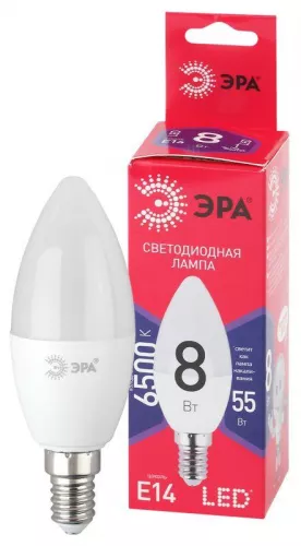 Лампа светодиодная B35-8W-865-E14 R (диод свеча 8Вт хол E14) (10/100/3500) ЭРА Б0045341