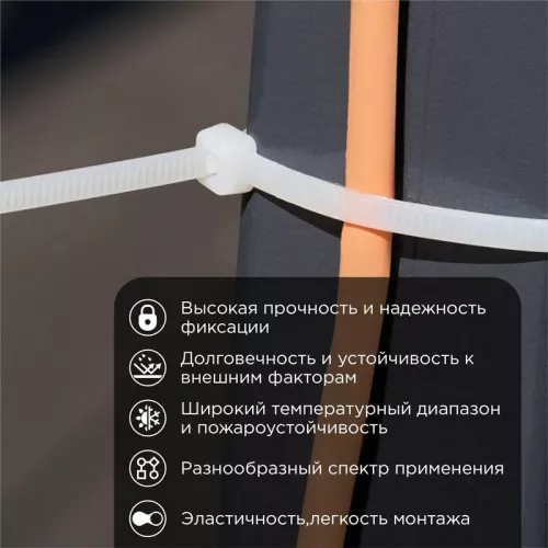 Хомут кабельный 3.6х250 нейл. бел. (уп.100шт) Rexant 07-0250 фото 2