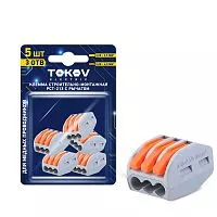 Клемма строительно-монтажная PCT-213 с рычагом 3 отверстия (блист.5шт) TOKOV ELECTRIC TKE-PCT-213/BL5