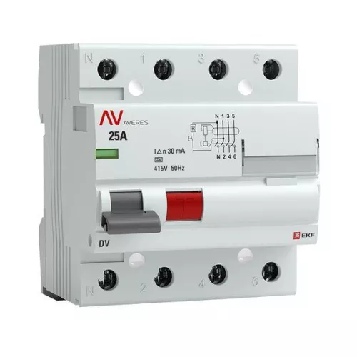 Выключатель дифференциального тока (УЗО) 4п 25А 30мА тип A DV AVERES EKF rccb-4-25-30-a-av Выключатель дифференциального тока (УЗО) 4п 25А 30мА тип A DV AVERES EKF rccb-4-25-30-a-av