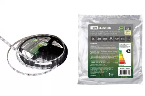 Лента светодиодная SMD5050-30-20-12-72-3000 30LED/м, IP20, 12В, 7.2Вт, 3000К, (У) TDM Лента светодиодная SMD5050-30-20-12-72-3000 30LED/м, IP20, 12В, 7.2Вт, 3000К, (У) TDM