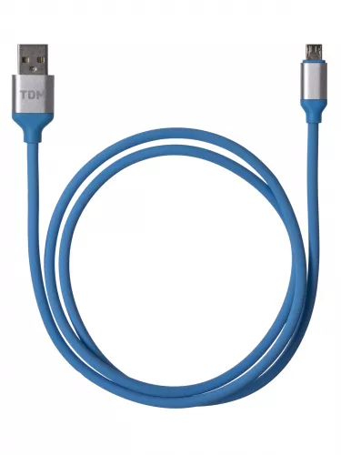 Дата-кабель, ДК 16, USB - micro USB, 1 м, силиконовая оплетка, голубой, TDM фото 2