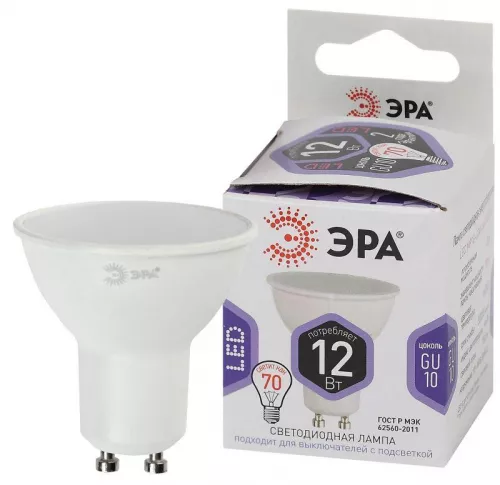 Лампа светодиодная LED MR16-12W-860-GU10 MR16 12Вт софит GU10 холод. бел. ЭРА Б0049076 Лампа светодиодная LED MR16-12W-860-GU10 MR16 12Вт софит GU10 холод. бел. ЭРА Б0049076