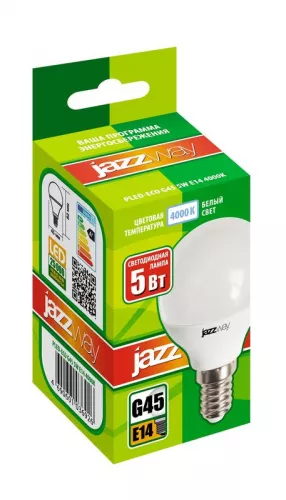 Лампа светодиодная PLED-ECO-G45 5Вт шар 4000К бел. E14 400лм 220-240В JazzWay 1036926A фото 2