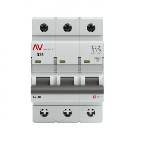 Выключатель автоматический модульный 3п D 25А 10кА AV-10 AVERES EKF mcb10-3-25D-av фото 2