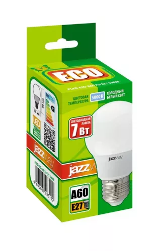 Лампа светодиодная PLED-ECO-A60 7Вт грушевидная 5000К холод. бел. E27 570лм 230В JazzWay 1033192 фото 2