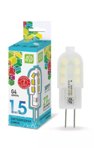 Лампа светодиодная LED-JC-standard 1.5Вт капсульная 4000К бел. G4 135лм 12В ASD 4690612003290
