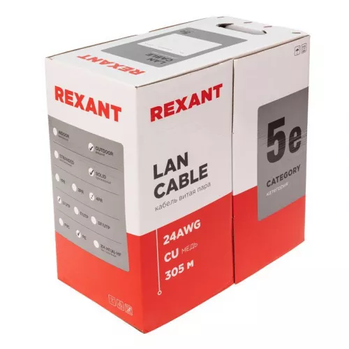 Кабель UTP 4х2х24AWG кат.5е медь наружн. прокл. бухта (м) Rexant 01-0045 фото 6