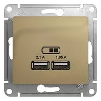 Механизм розетки USB 1-м СП Glossa 5В/2100мА 2х5В/1050мА титан SchE GSL000433