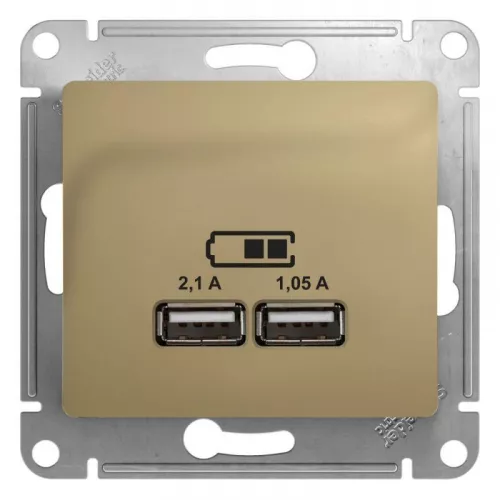 Механизм розетки USB 1-м СП Glossa 5В/2100мА 2х5В/1050мА титан SchE GSL000433