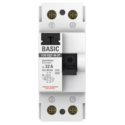 Выключатель дифференциального тока (УЗО) 2п 32А 30мА (электрон.) Basic EKF elcb-2-32-30e-sim фото 2
