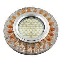 DLS-L151 GU5.3 GLASSY/GOLD Светильник декоративный встраиваемый, серия Luciole. Без лампы, GU5.3. Доп. светодиодная подсветка 3Вт. Стекло. Зеркальный/прозрачный+светло-коричневый. ТМ Fametto