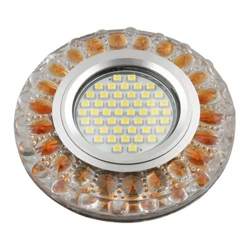 DLS-L151 GU5.3 GLASSY/GOLD Светильник декоративный встраиваемый, серия Luciole. Без лампы, GU5.3. Доп. светодиодная подсветка 3Вт. Стекло. Зеркальный/прозрачный+светло-коричневый. ТМ Fametto