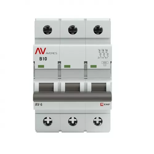 Выключатель автоматический модульный 3п B 10А 6кА AV-6 AVERES EKF mcb6-3-10B-av фото 2