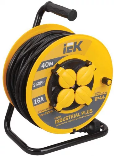 Удлинитель на катушке 4х40м с заземл. 16А IP44 УК40 "Industrial plus" с термозащ. 3х1.5 IEK WKP15-16-04-40-44