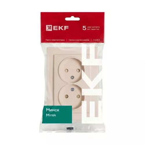 Розетка 2-м СП Минск 10А IP20 без заземл. защ. шторки беж. EKF ERR10-102-200 фото 8