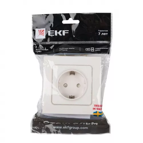 Розетка 1-м СП Стокгольм 16А IP20 с заземл. защ. шторки бел. PROxima EKF EXR16-028-10 фото 6