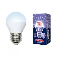 LED-G45-9W/DW/E27/FR/NR Лампа светодиодная. Форма "шар", матовая. Серия Norma. Дневной белый свет (6500K). Картон. ТМ Volpe