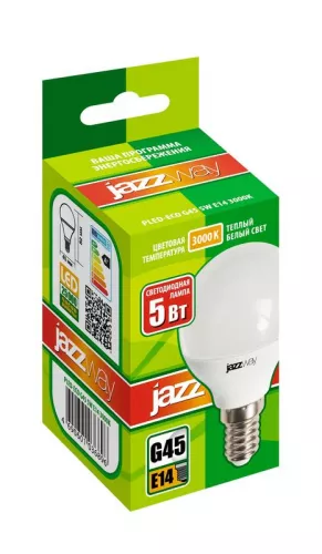 Лампа светодиодная PLED-ECO-G45 5Вт шар 3000К тепл. бел. E14 400лм 220-240В JazzWay 1036896A фото 2 Лампа светодиодная PLED-ECO-G45 5Вт шар 3000К тепл. бел. E14 400лм 220-240В JazzWay 1036896A фото 2