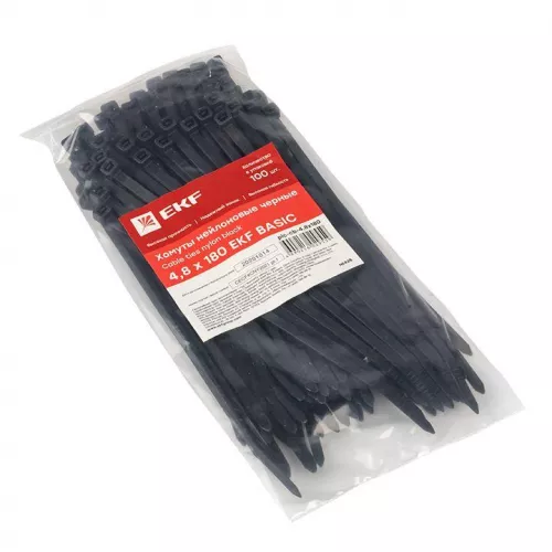 Хомут кабельный 4.8х180 нейл. черн. (уп.100шт) EKF plc-cb-4.8x180 фото 2