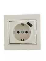 Розетка 1-м СП Мира 16А с з/к +USB крем. LEZARD 701-0303-181